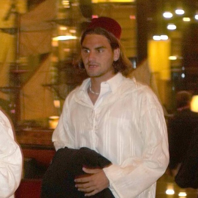 Roger wearing traditional hats, @rogerfederer 🤩 2024 Thailand 🇹🇭 ( 📸: @rogerfederer) 2002 Morocco 🇲🇦 (@DavisCup World Group R1)