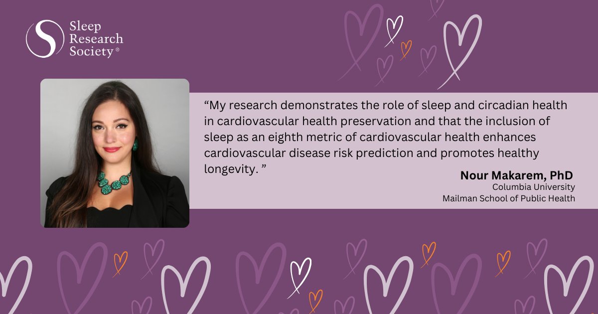 For #HeartHealthMonth, we are featuring SRS members. <a href="/DrNMakarem/">Nour Makarem, PhD, FAHA</a> is an Assistant Professor of Epidemiology at <a href="/ColumbiaMSPH/">ColumbiaPublicHealth</a> investigating the impact of contextual multidimensional sleep health interventions on cardiovascular health equity promotion. <a href="/CUEpidemiology/">Columbia Epidemiology</a>