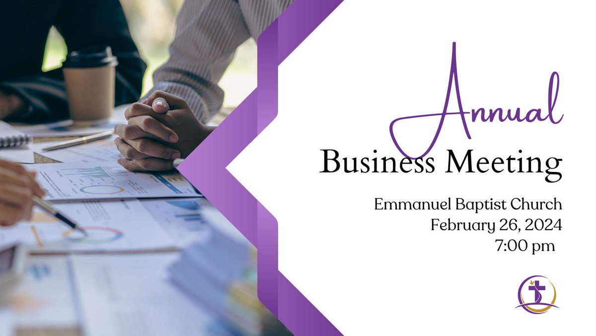 EBC!
We want to remind you that our Annual Business Meeting is swiftly approaching! Join us on Monday, February 26th, at 7 pm right here at EBC. This meeting holds great importance as we come together to discuss crucial matters concerning our church community.