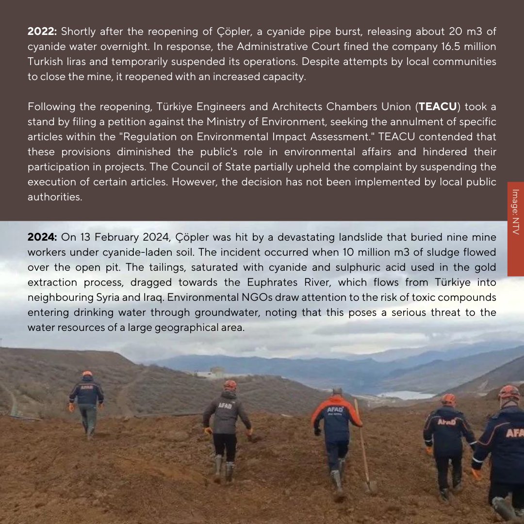 minervabhr's tweet photo. The landslide at the Çöpler-Iliç mine on 14 February 2024 threatens natural resources in the region, including the Euphrates River and a large geographical area. https://t.co/Svennpb4sb