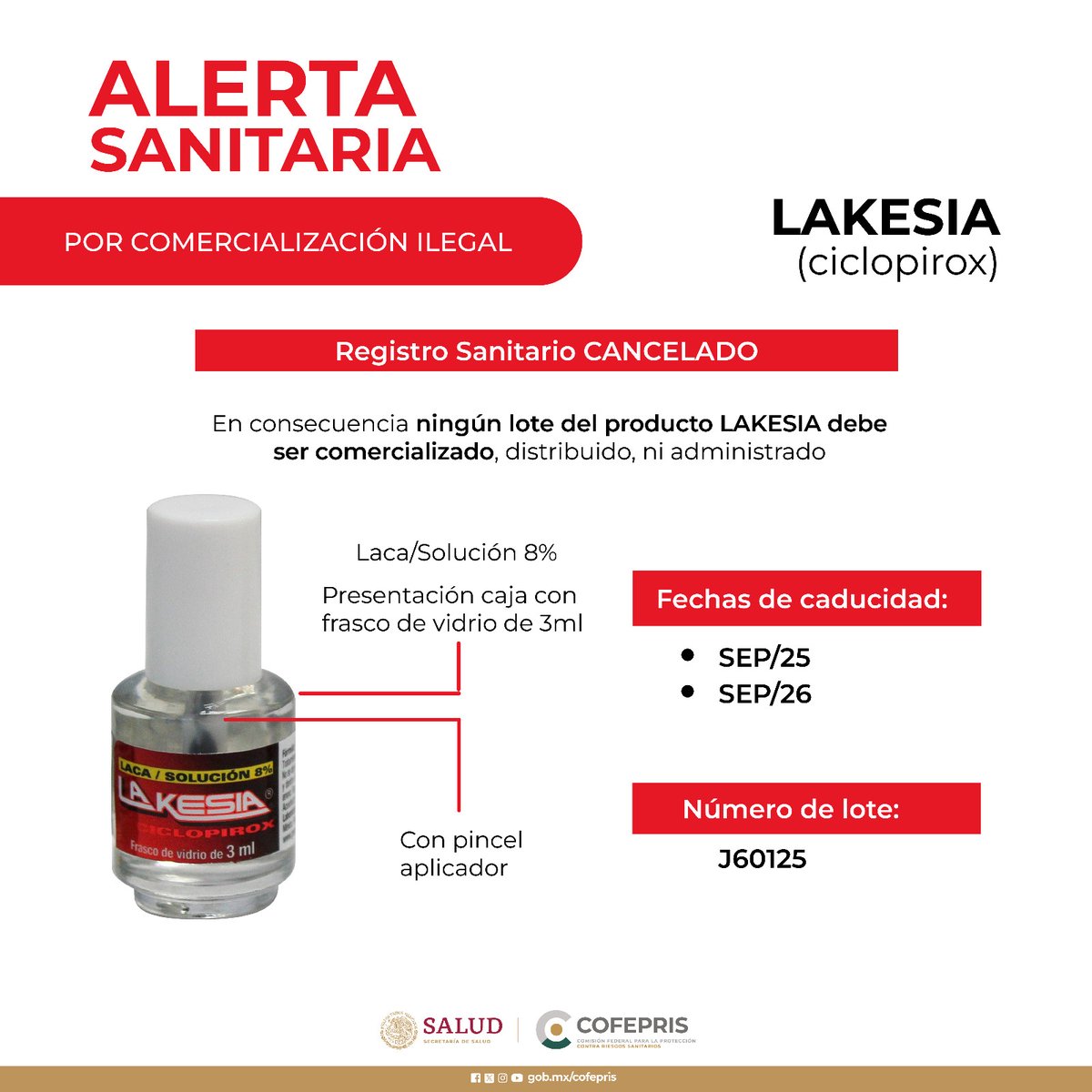 COFEPRIS's tweet photo. #CofeprisTeProtege y emite alerta sanitaria sobre falsificación de producto Lakesia    

Consulta en: https://t.co/QrlBvTaVDu https://t.co/QVh2zPCg4K