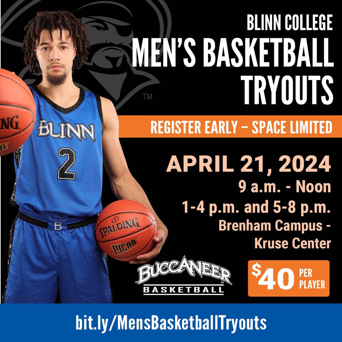 We are looking for future Blinn College Buccaneers. Tryouts are right around the corner!! Make sure you claim your spot as soon as possible!