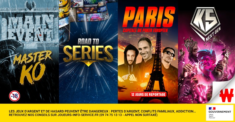 Winamax's tweet photo. Ce week-end sur Winamax :
⚔️ Le #MainEventMasterKO.
🛣️ Les tournois #RoadToSeries.
🇫🇷 La fin de l'#EPTParis.
👑 Les objectifs #KING5.