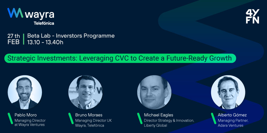 Wayra (@wayra) on Twitter photo #Wayra4YFN24 | In a few minutes: 'Strategic Investments: Leveraging CVC to Create a Future-Ready Growth'
🗣️ Pablo Moro (<a href="/Wayra/">Wayra</a>), Bruno Moraes (<a href="/WayraUK/">Wayra UK</a>), Michael Eagles (<a href="/libertyglobal/">Liberty Global</a>), Alberto Gómez (<a href="/AdaraVentures/">Adara Ventures</a>)
📍Beta Lab - Inverstors Programme <a href="/4YFN_MWC/">4YFN</a>
⏰ 13.10-13.40h #Wayra4YFN24 | In a few minutes: 'Strategic Investments: Leveraging CVC to Create a Future-Ready Growth'
🗣️ Pablo Moro (<a href="/Wayra/">Wayra</a>), Bruno Moraes (<a href="/WayraUK/">Wayra UK</a>), Michael Eagles (<a href="/libertyglobal/">Liberty Global</a>), Alberto Gómez (<a href="/AdaraVentures/">Adara Ventures</a>)
📍Beta Lab - Inverstors Programme <a href="/4YFN_MWC/">4YFN</a>
⏰ 13.10-13.40h