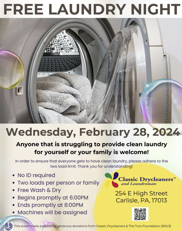 CONTACTHelpline's tweet photo. Classic Cleaners is offering a free laundry night in Carlisle, PA on Wed, Feb. 28th 6pm-8pm. 
#community #laundry #helpinghand https://t.co/eOmEUTSVgv