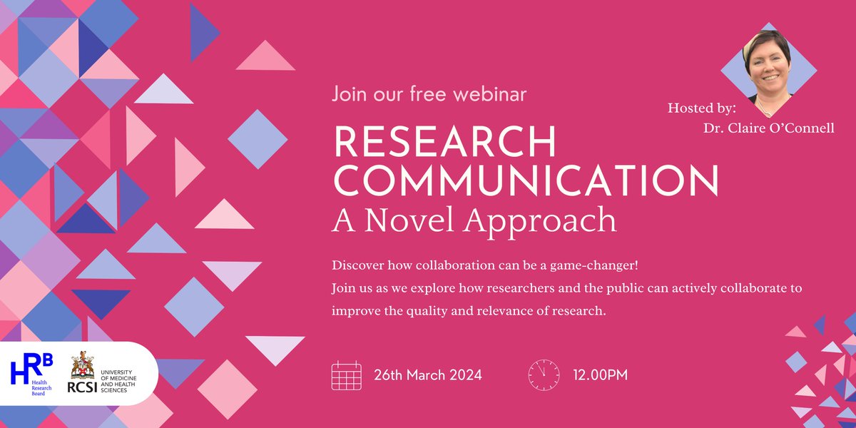 SAVE THE DATE👀 Join us online on 26th March, 12PM for our free webinar 'Research Communication - A Novel Approach' as we explore how researchers and the public can collaborate to improve the quality and relevance of research. events.teams.microsoft.com/event/ddec7b89… #ppi #scicomm @hrbireland