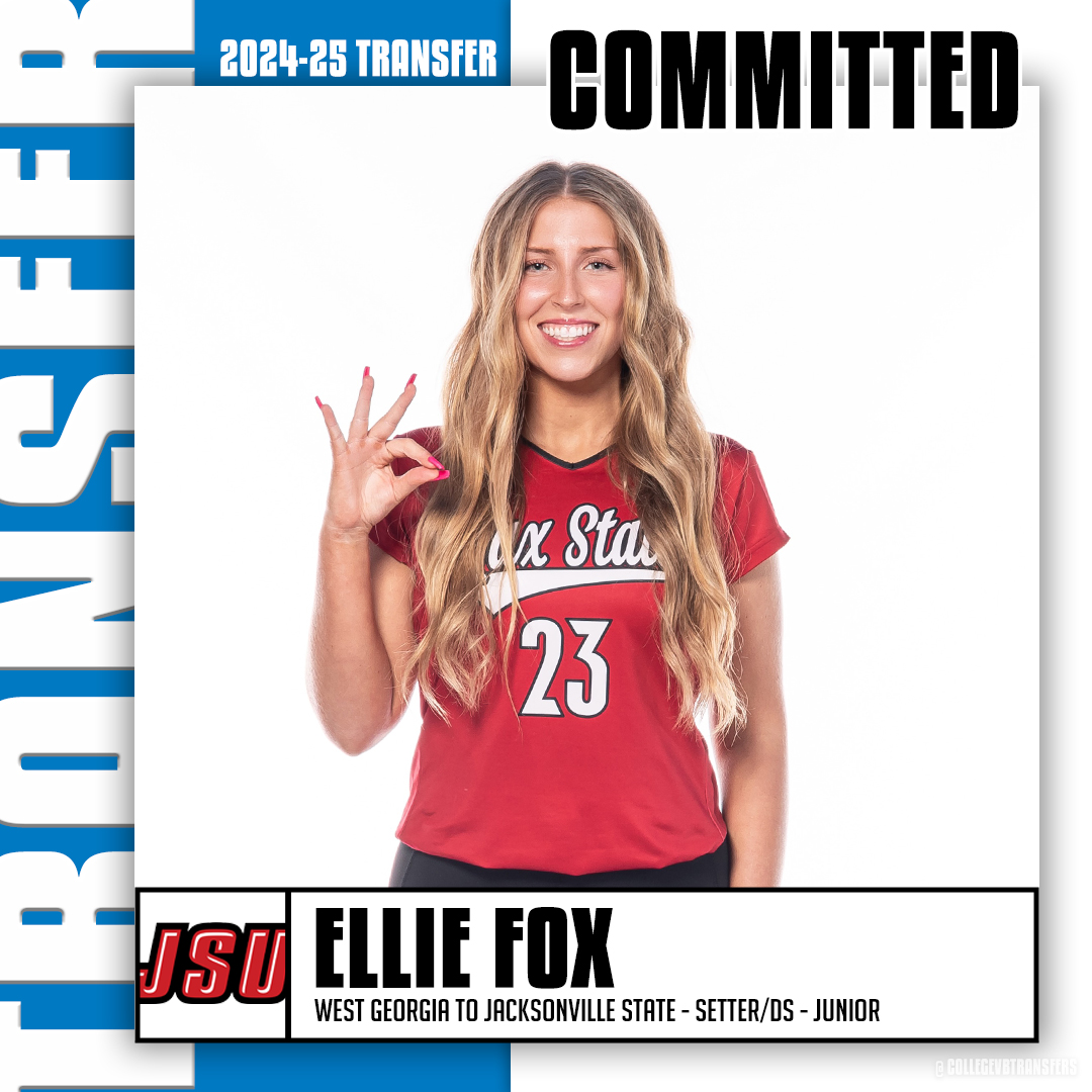 𝗧𝗿𝗮𝗻𝘀𝗳𝗲𝗿 ✏️: Ellie Fox 🏐: Setter/DS 🎓: Junior ⬅️: West Georgia ➡️: Jacksonville State #CollegeVBTransfers | #NCAAWVB