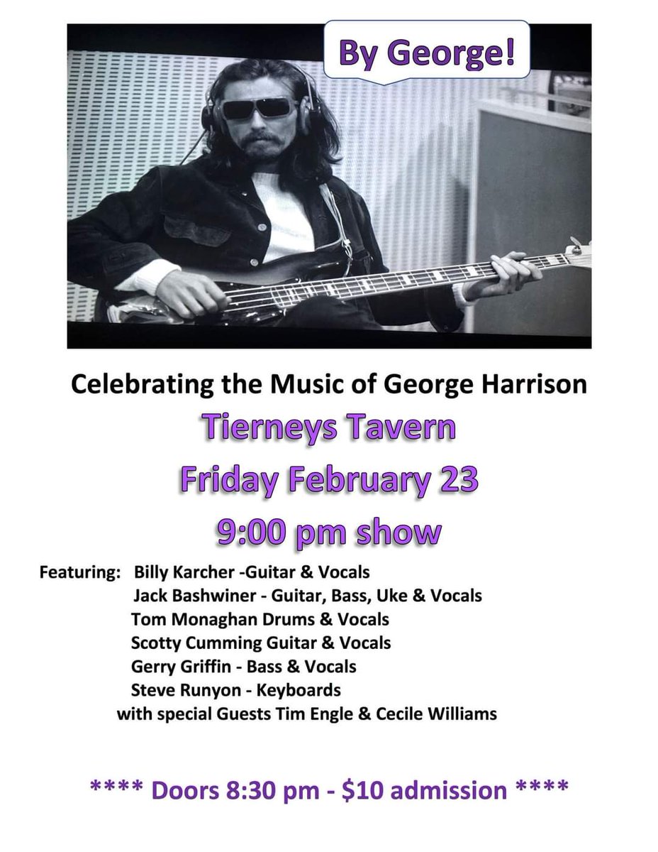 Flemtone Flip, Part 2: By George are playing TONIGHT (Feb 23). Gutter King Scotty joins our good friends to celebrate the music of George Harrison - solo, Wilburys, Beatles, and beyond. #TierneysTavern in #MontclairNJ is the place to be! instagram.com/p/C3sYi_6rM7b/ #NewJerseyRock