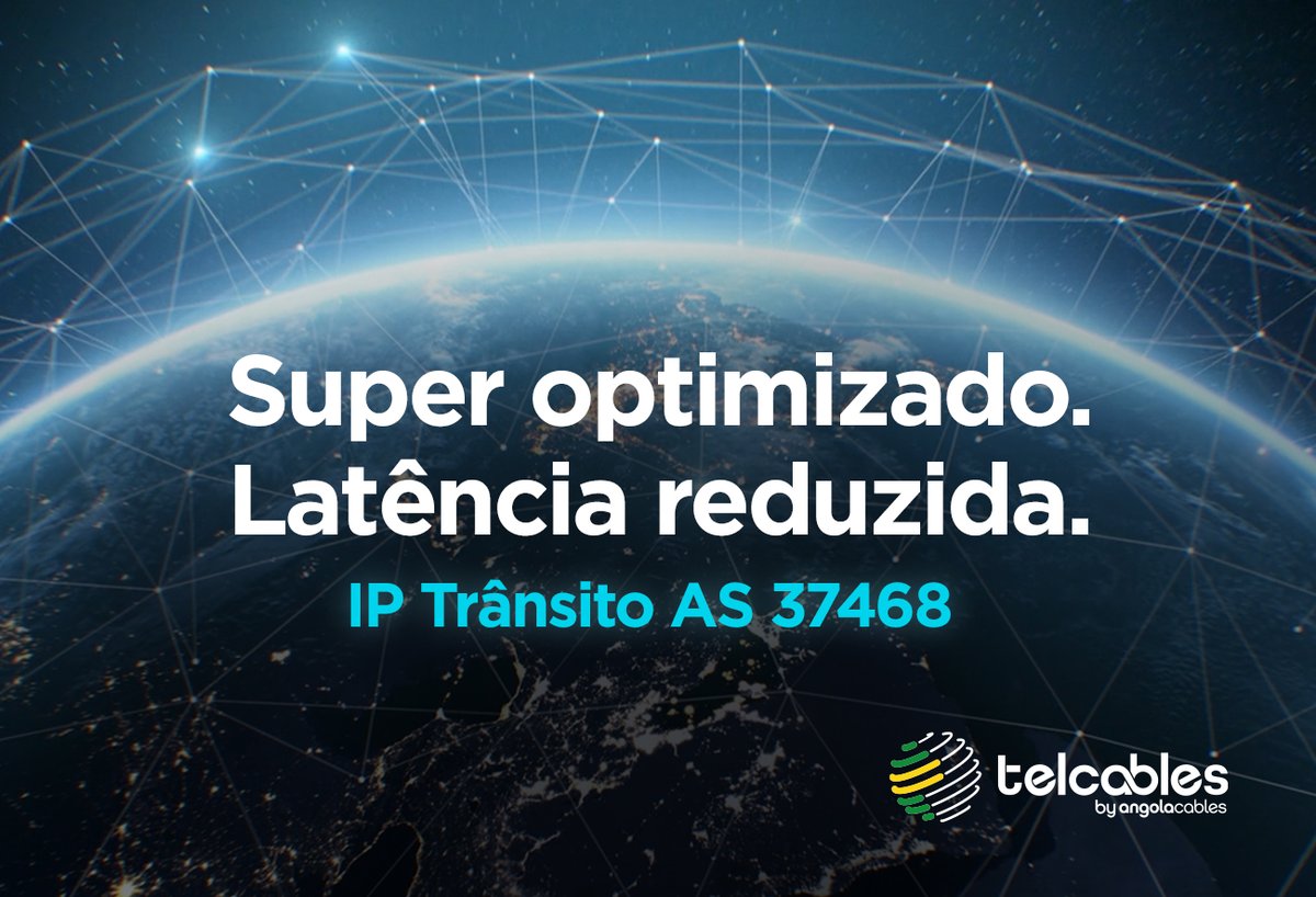 telcablesbrasil's tweet photo. 🚀 O nosso Trânsito IP é hiper conectado, powered by
@angola_cables !   
Quer entender como otimizar sua rede e melhorar o desempenhoda sua conexão?  
Fale já com o nosso team Telcables Brasil (https://t.co/WbZ3y08Jp2) e solicite uma cotação. https://t.co/RSEFFj06zF