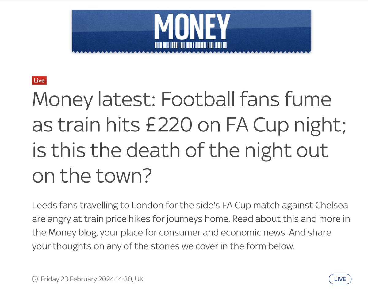 apurvnagpal's tweet image. £220 one way fare for a ride of under 200 miles

The previous train costing 170 less

Because the rail network know they can gouge the fans

And the government does nothing

#FACup #railnetwork #Britain #LNER