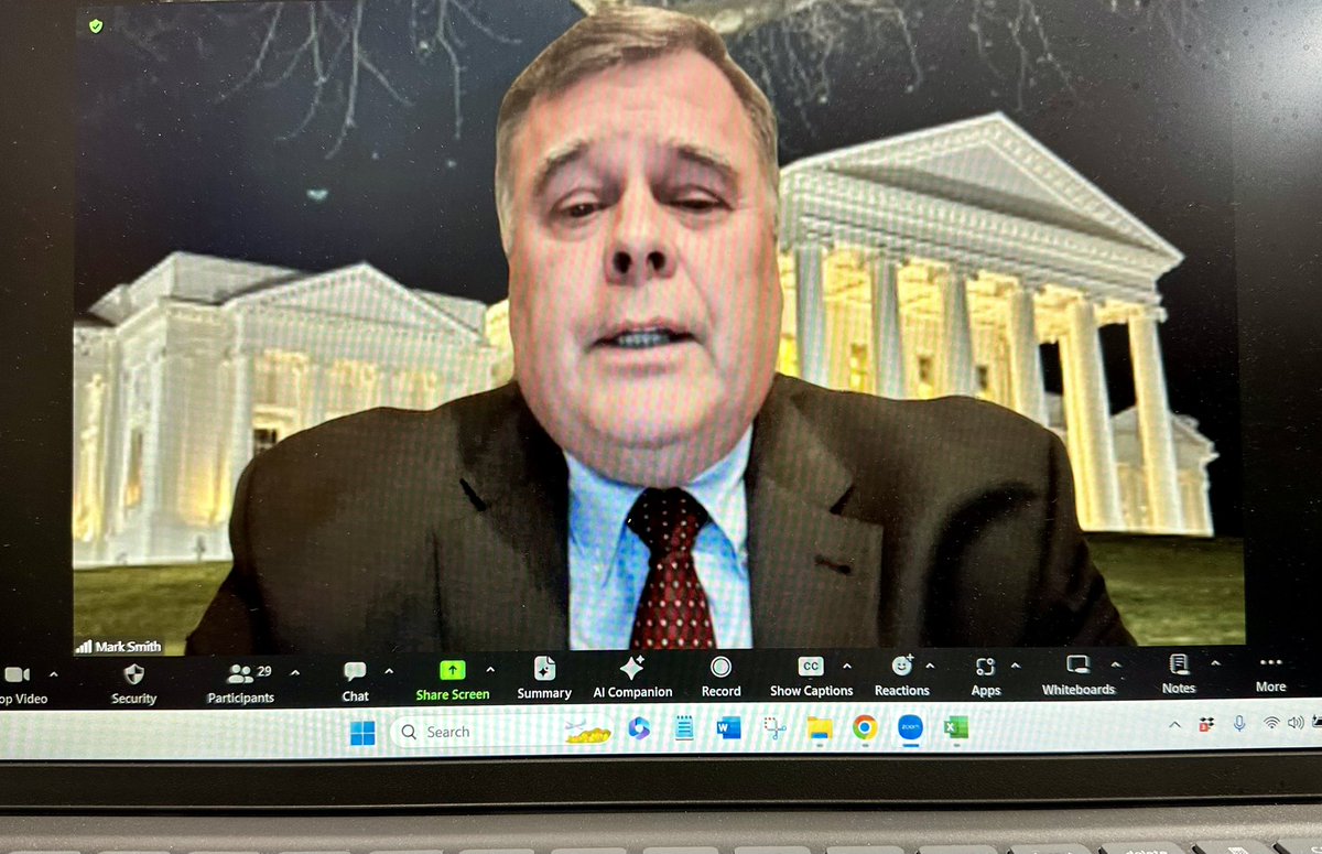 DavidIRamadan's tweet photo. Very grateful to my friend, Mark Smith, @GeorgeMasonU former Director of Gov Relations, for engaging w @ScharSchool #GOVT409 last evening. He offered invaluable insights into this year’s General Assembly Session and shared his Legislative Rules to Live By. Enriching session‼️ https://t.co/sL207VmJbU