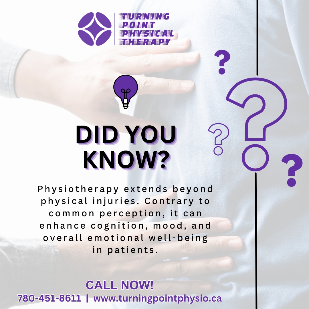 Discover the hidden perks of physiotherapy at Turning Point Physical Therapy, Edmonton! 

It's not just about physical injuries – it boosts cognition, uplifts mood, and enhances overall well-being. 🌟 

#TurningPointPhysio #WellnessBoost