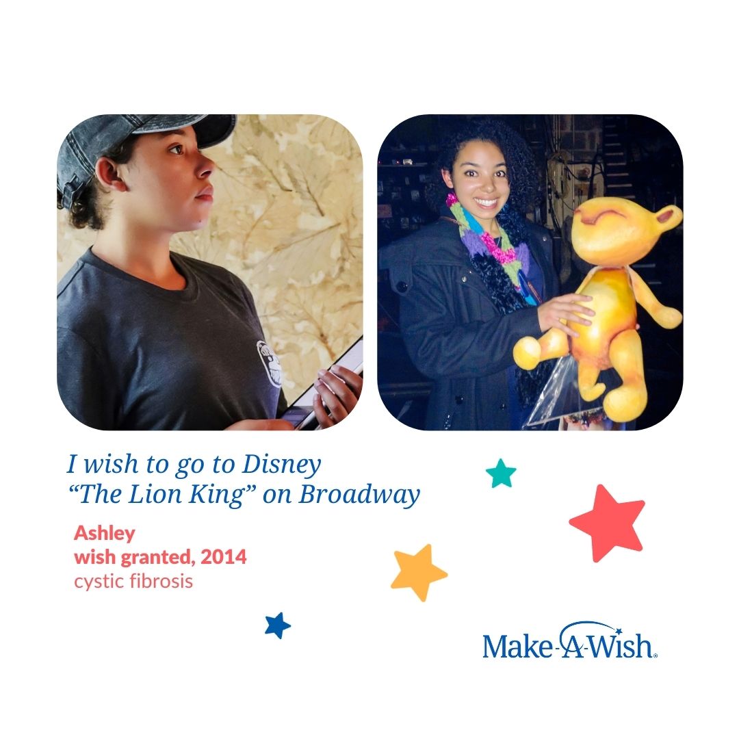 As a child, wish alum Ashley loved @Disney “The Lion King” musical. She wished to see it on Broadway. 🦁👑 'Seeing the show reminded me of the impact it had when I was younger and inspired me again.” Now 26, she hopes to work in film. 🌟#DisneyWishes @MakeAWish @SFWish