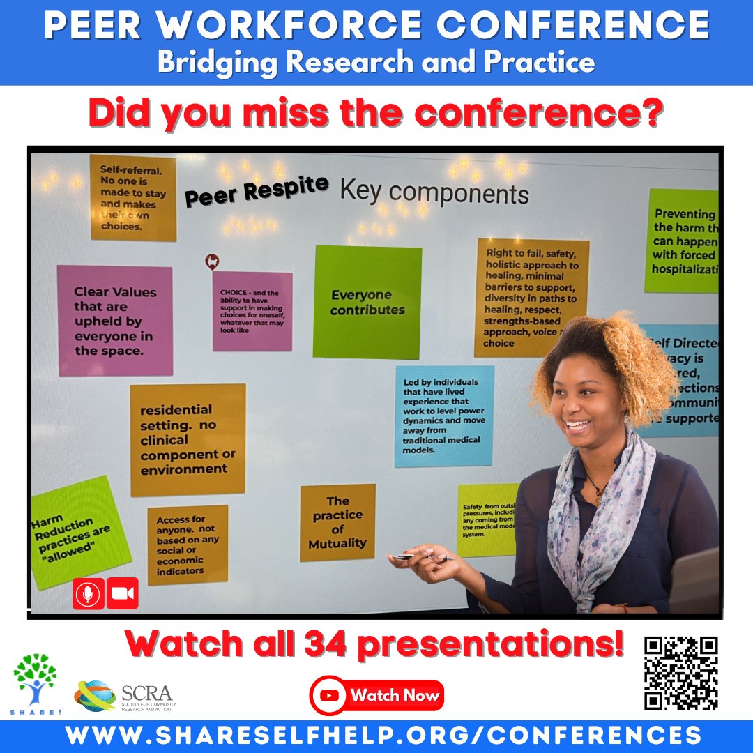 Did you miss the Peer Workforce Conference?  Watch videos of 34 presentations!
➡️ ow.ly/XPf650QGVGm

#PeerWorkforce #peerworkforceconference #peerworkers #peerleadership #peerworker #peersupportspecialist #PeerSupport #peersupporters #PeerCertification #PeerServices