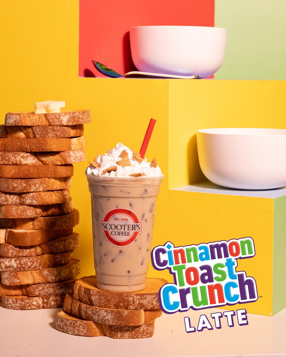 Calling all Cinnamon Toast Crunch™ lovers!! 🥣 Everybody's favorite kind of cereal is now flavoring everybody's favorite latte. This limited-time drink is one of our happiest hits! #scooterscoffee #scootonaround #cinnamontoastcrunch #cereallatte
