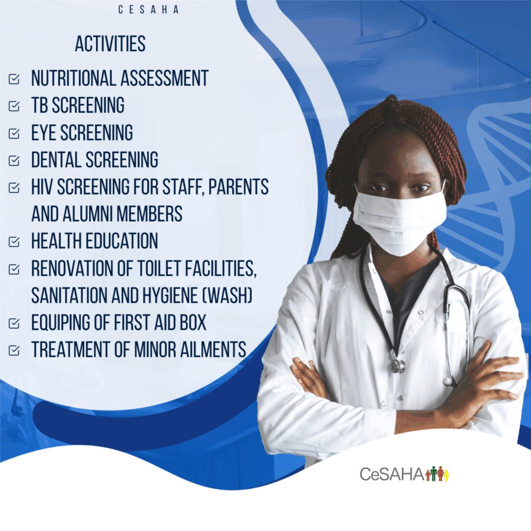 cesahafrica's tweet photo. Our aim is to create a healthy school environment, educate students on healthy behaviors, prevent disease and injury, and support the overall well-being of the school community.
Our screening activities will include;
#CESAHA #HealthForAll #HealthLearningProject #WesleySchools https://t.co/FmH20Hu0gr