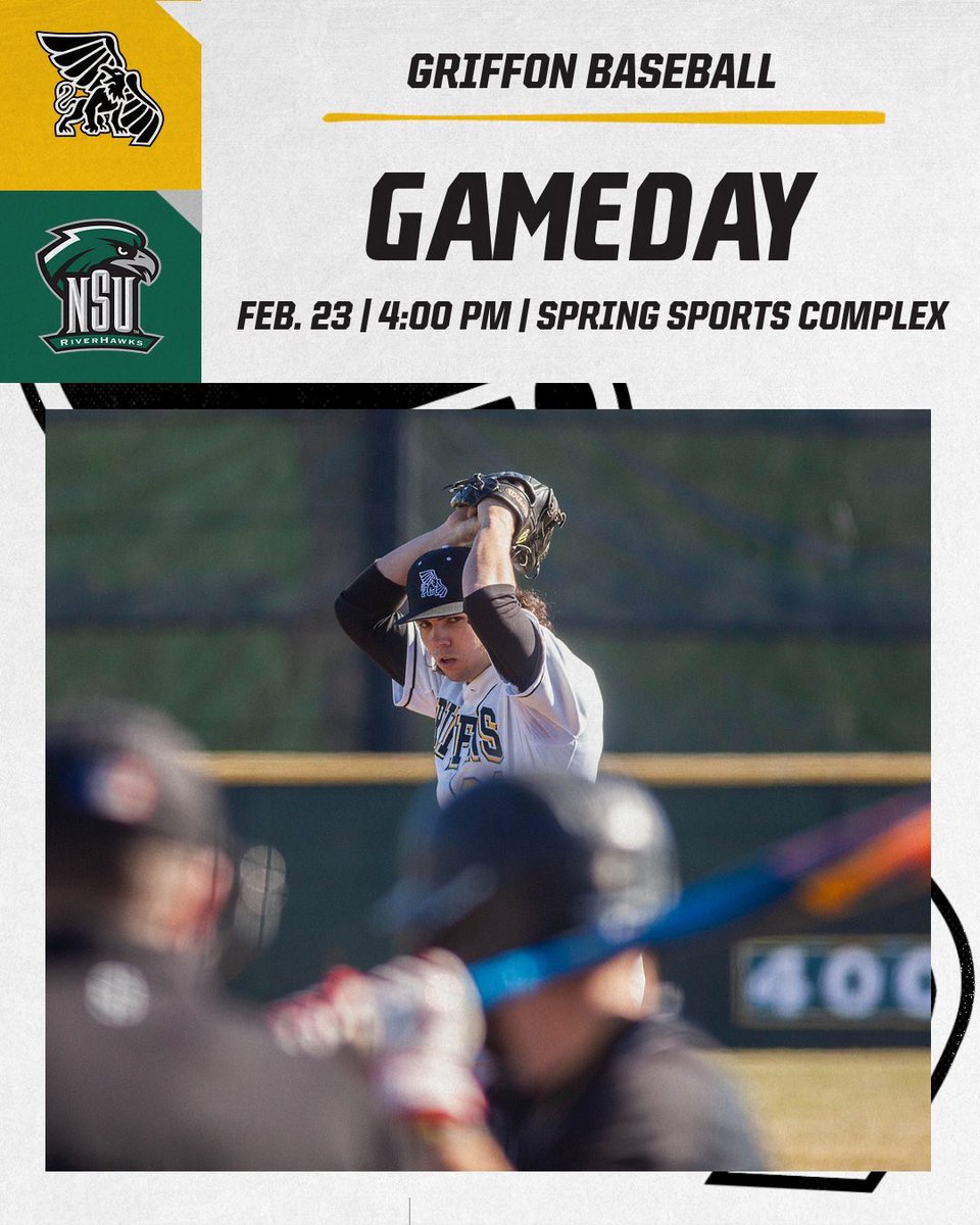 𝙈𝙄𝘼𝘼 𝙊𝙋𝙀𝙉𝙀𝙍. 

🆚 — Northeastern State
📍 — Griffon Baseball Field | St. Joseph, Mo.
⏰ — 4 p.m.
📊 — tinyurl.com/bdzx6c9x
📺 — MIAA Network | tinyurl.com/MIAANetwork

#COMPETE | #GoGriffs🦅🦁