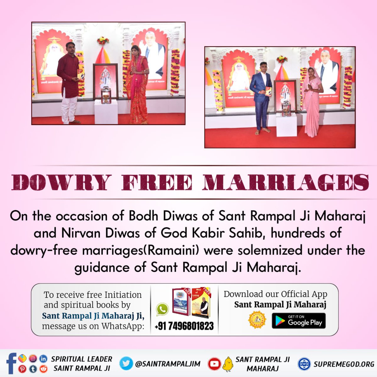 #MarriageIn17Minutes
Saint Rampal Ji Maharaj is building a dowry-free and clean society with philosophical knowledge.
The identity of a complete Guru is also that he eliminates the evils, evils and hypocrisy prevalent in the society with his true knowledge.
#GodMorningSaturday
