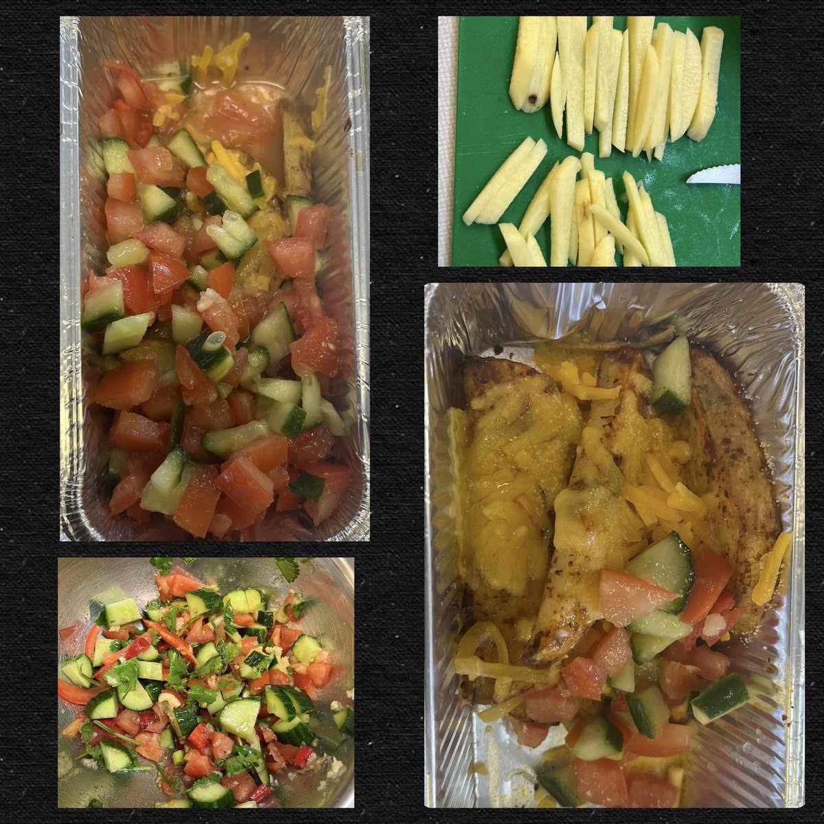 Super demonstrations of accurate knife skills while making loaded fries / wedges &amp; homemade salsa 🥒 🍅 🌶️ 👏🏻