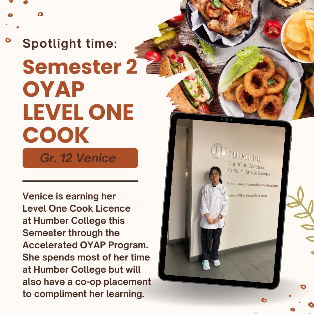 SJACo_op's tweet photo. Accelerated OYAP gives ss w/ a passion in the skilled trades a way to fast track their learning through apprenticeship. Our Semester 2 OYAP Level 1 Cook ss is well on her way, learning at both Humber College &amp; at a co-op placement with an Executive Chef. @DPOYAP @sja_mississauga https://t.co/SZzbGFN2Su