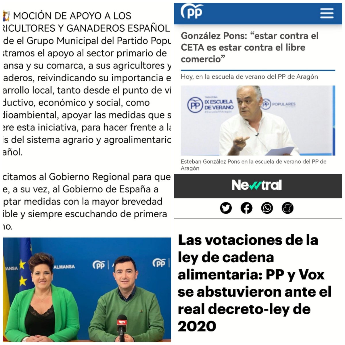 PacoPrivatiza's tweet photo. @PP_Almansa vuelve a demostrar lo hiPPócritas q son: dicen estar con los agricultores españoles, pero la realidad es q su partido no apoyó la Ley de Cadena Alimentaria q prohíbe vender a pérdidas y son firmes defensores de los tratados internacionales de libre comercio. #Almansa https://t.co/c9KkfNn59G