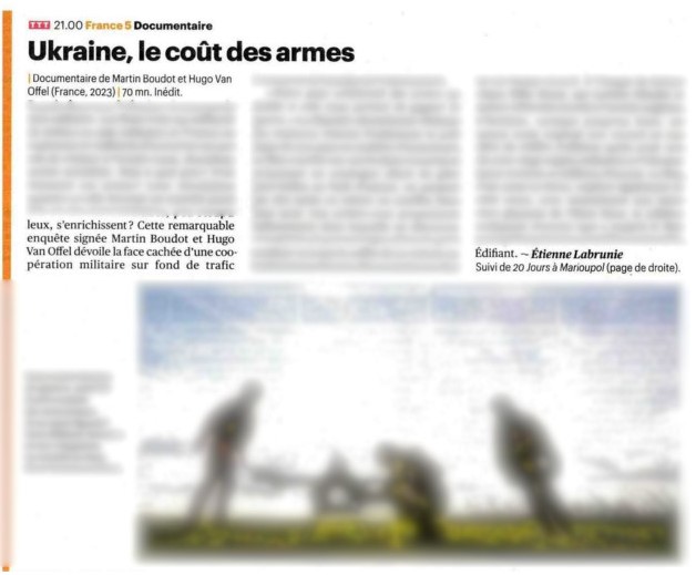 'Ukraine, le coût des armes', de @MartinBoudot et @hugo_van_offel est à découvrir dimanche à 21h05 sur #france5 pour @lemondeenface 3T dans @telerama pour 'une remarquable enquête' 'Une ambitieuse enquête' @FChretienne