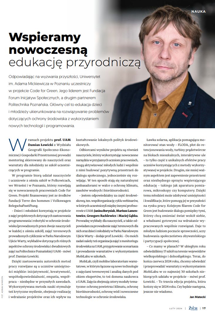 Edukacja dzieci i młodzieży ukierunkowana na rozwiązywanie problemów dot. ochrony środowiska przy użyciu nowych technologii i programowania.
O projekcie #CodeForGreen opowiada nasz kolega Prof. Damian Łowicki 👍
uniwersyteckie.pl/nauka/damian-l…