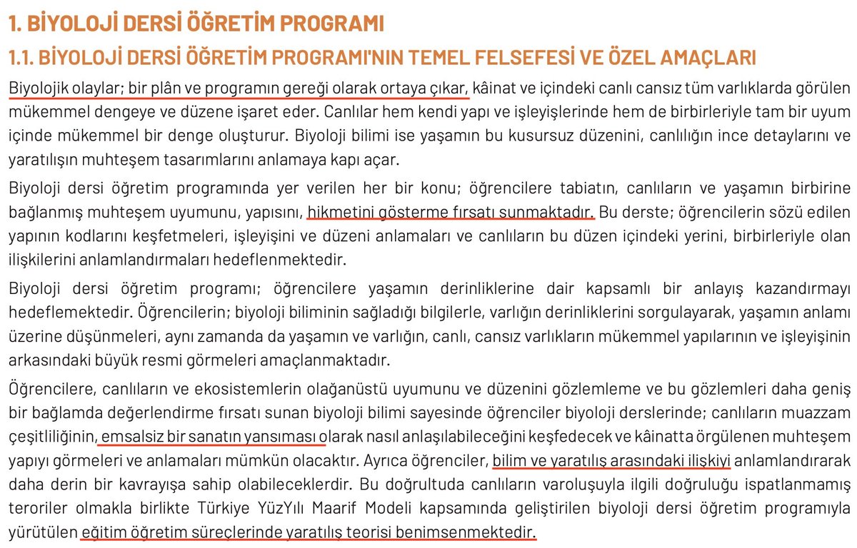 MEB biyoloji dersi için apaçık bilim düşmanı bir program hazırlamış. Biyoloji dersini din dersine çevirmişler. Evrim kuramını değil yaratılışı benimsediklerini açıkça söylemişler.
Biyoloji kitabı "Bir köy muhtarsız olmaz, bir iğne ustasız olmaz" diye başlarsa da şaşırmam artık.