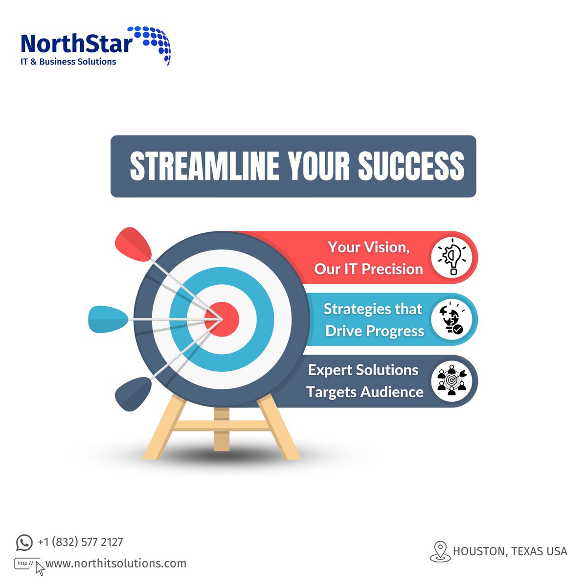 northitsolution's tweet image. Hit the bullseye with your business goals 🎯. NorthStar&apos;s IT precision meets your vision. Propel forward with us. Call +1 (832) 577 2127. #TechPrecision #BusinessGrowth #NorthStarHouston