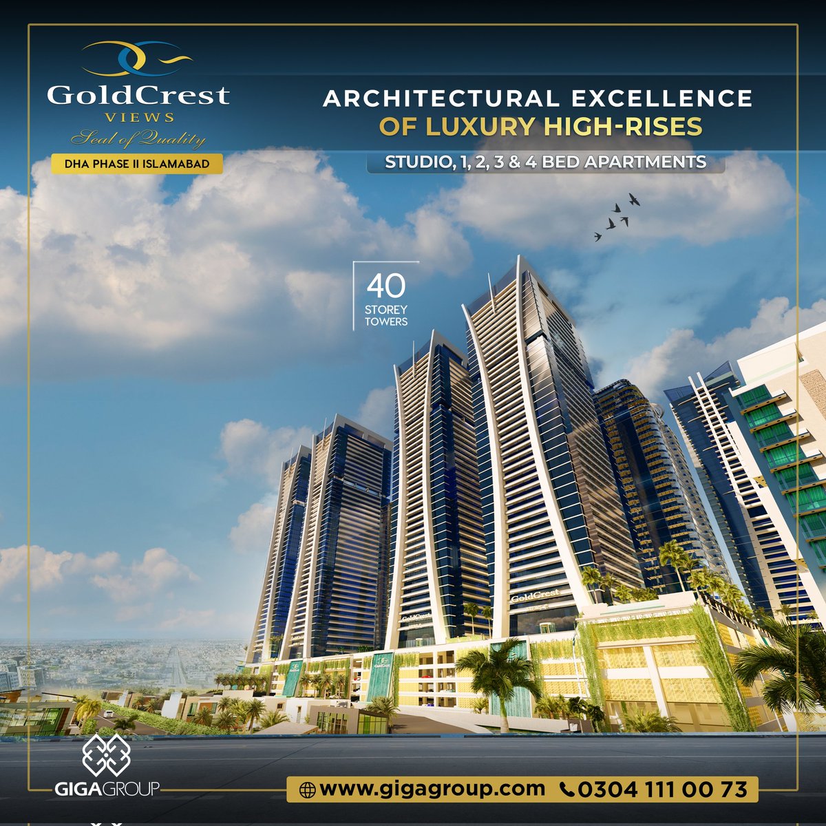 Architectural excellence of luxury High-Rises! Goldcrest Views is a complex of 40 Storey Luxury Residential Towers featuring the luxury lifestyle of Dubai now in the capital of Pakistan Defence Housing Authority DHA Phase II, Islamabad. Booking open now from 𝟮𝟎% 𝗗𝗼𝘄𝗻…