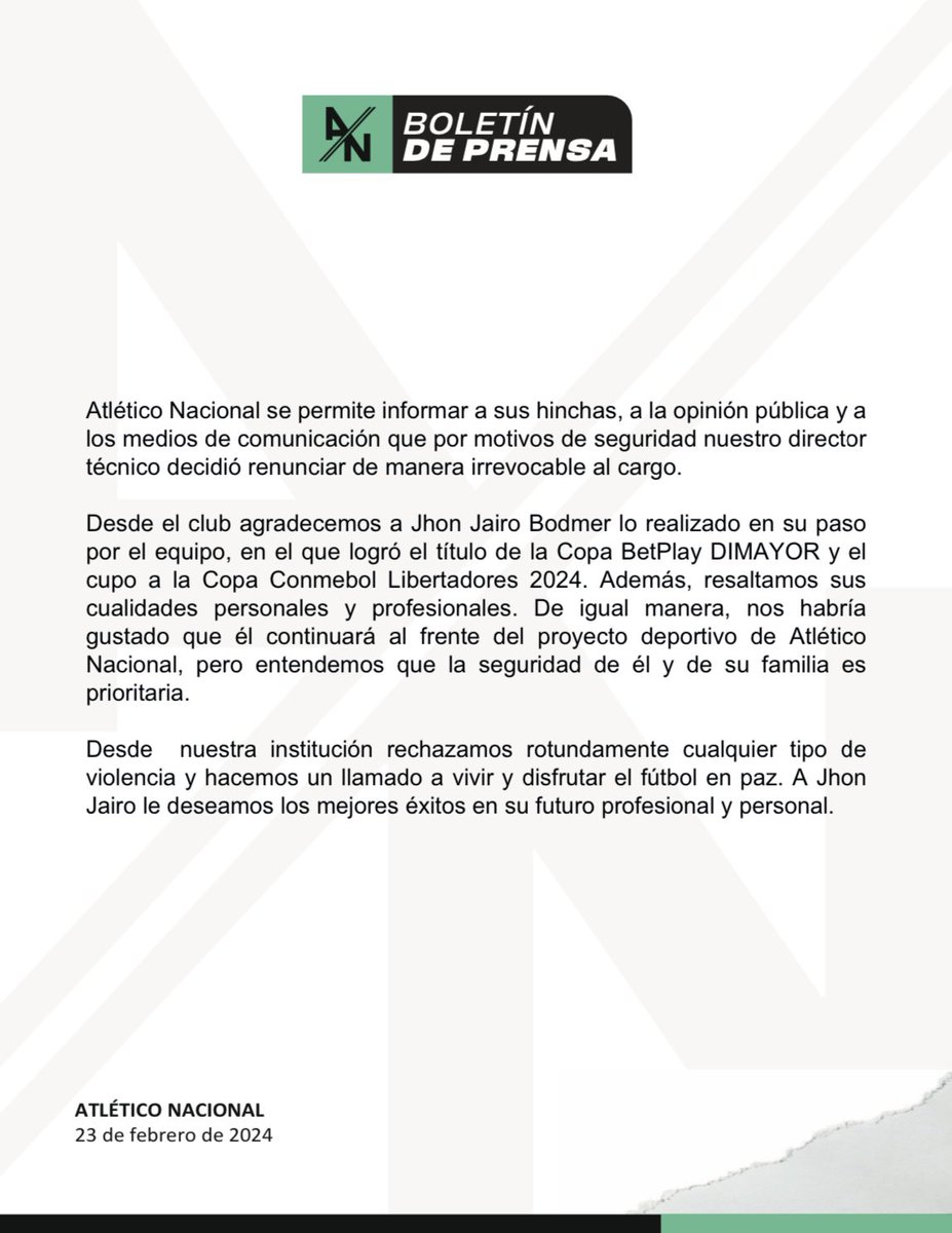 📄 Comunicado oficial Atlético Nacional 🟢⚪