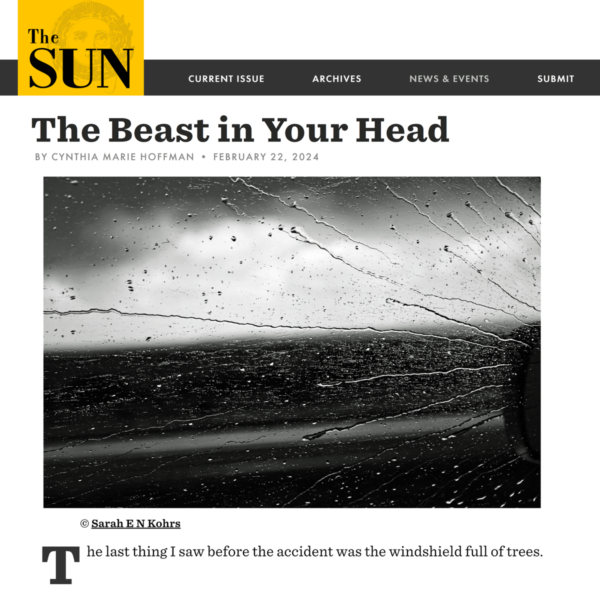 My essay is online at @TheSunMagazine, and I promise it journeys toward joy and sparkle, but first I had to walk through the darkness of #ocd and a terrifying car accident that took the shine off Metallica's 'Enter Sandman.' Act II courtesy #AdamLambert. thesunmagazine.org/news/the-beast…