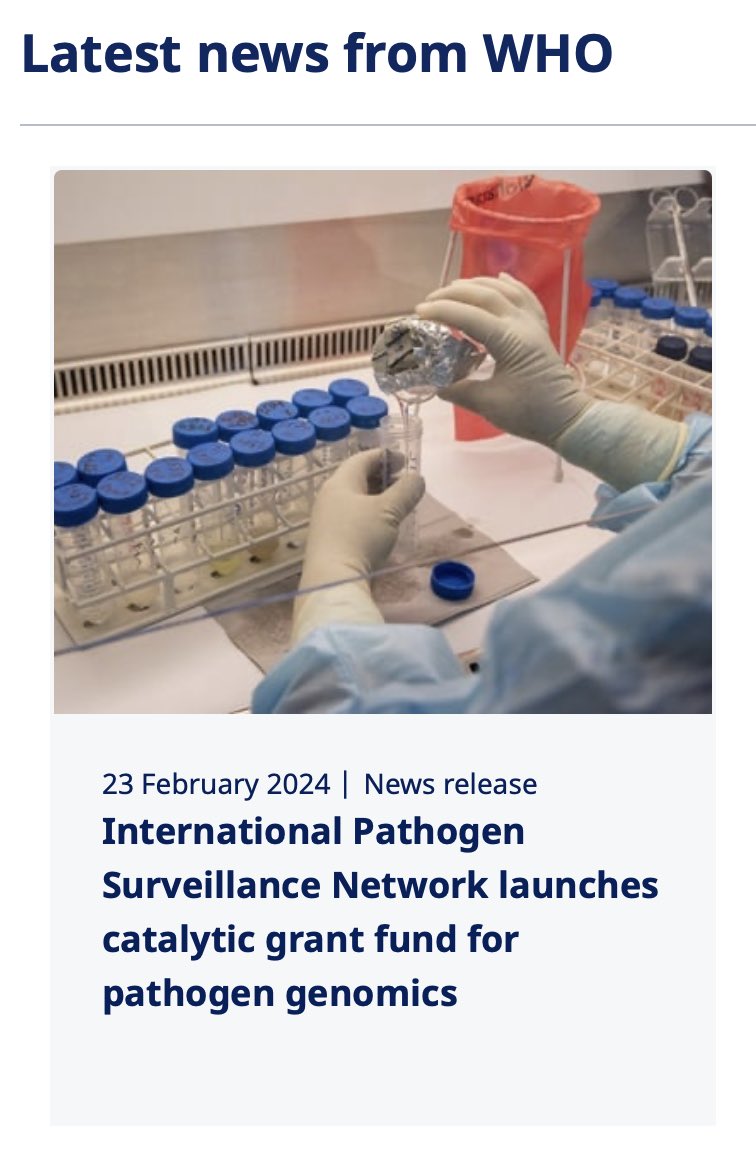 Today, #WHOPandemicHub launched the #IPSN catalytic grant fund to support countries maximize the innovation opportunities in pathogen genomic surveillance for public health surveillance.

Let’s build stronger #PublicHealth systems, together! 

Read more: bit.ly/WHO-IPSN-CGF-M…