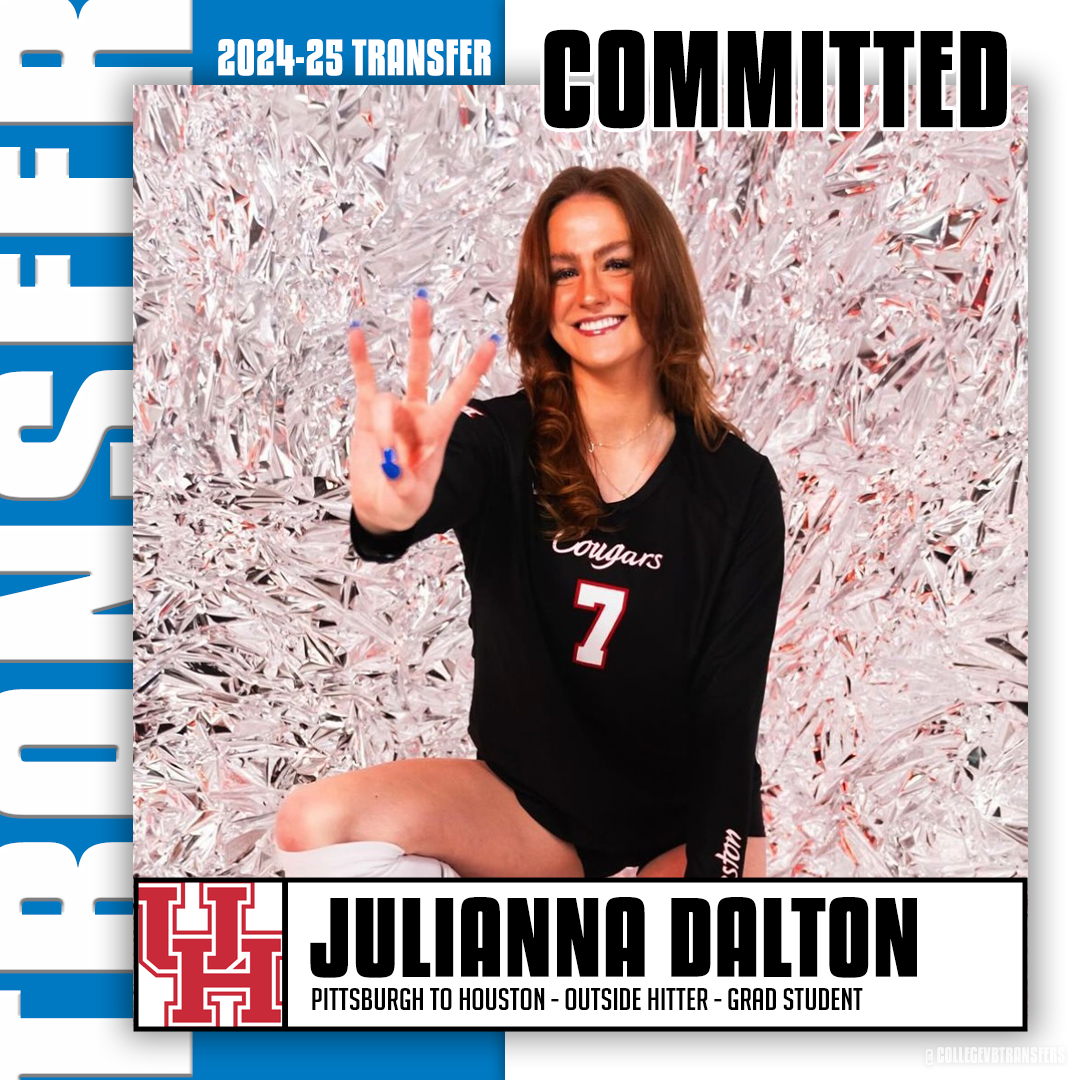 𝗧𝗿𝗮𝗻𝘀𝗳𝗲𝗿 ✏️: Julianna Dalton 🏐: Outside Hitter 🎓: Grad Student ⬅️: Pittsburgh ➡️: Houston #CollegeVBTransfers | #NCAAWVB