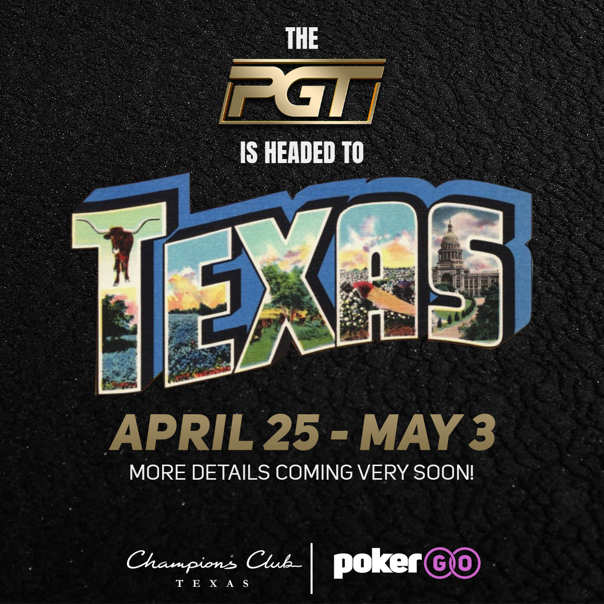 ChampionsClubTX's tweet image. Another BIG announcement!

For the first time ever, the @PokerGOTour is coming to @ChampionsClubTX in Houston from April 25th - May 3rd!

Details to be released soon, so stay tuned!