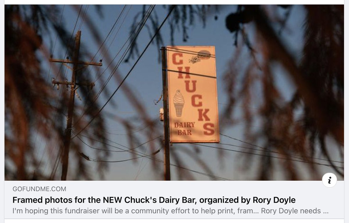 PLEASE SHARE! 

Rolling Fork, MS + Chuck's Dairy Bar are still rebuilding after last year's devastating tornado. Working with owner Tracy Harden, I'll print + frame photos to install at the new Chuck's when it opens. Please consider a contribution: rb.gy/adlq28