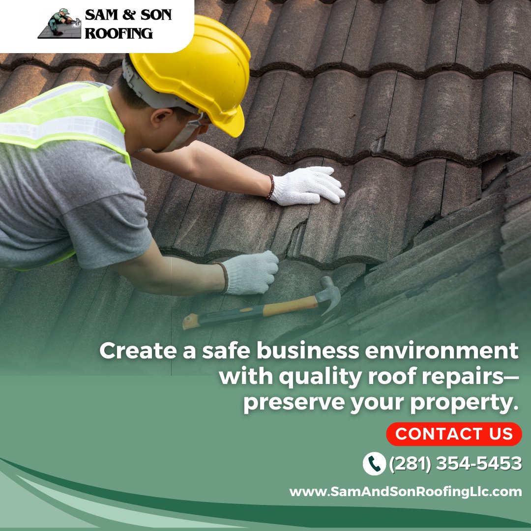 SamSonRoofing's tweet photo. Create a safe and healthy business environment with roof maintenance! Sam and Son Roofing offers quality roof repair services in Woodlands TX. Call (281) 354-5453. #SafeBusiness #RoofMaintenance #BusinessProtection #CreateSafety https://t.co/AK2g5w0oxq