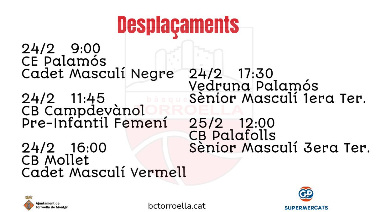 Bàsquet Club Torroella (@bc__torroella) on Twitter photo Una altra jornada en marxa...
🔴⚫
🏀🏀🏀
#SomTorroella
#SomEsport
<a href="/AjTorroella/">Ajuntament de Torroella de Montgrí</a>
#GPSupermercats Una altra jornada en marxa...
🔴⚫
🏀🏀🏀
#SomTorroella
#SomEsport
<a href="/AjTorroella/">Ajuntament de Torroella de Montgrí</a>
#GPSupermercats