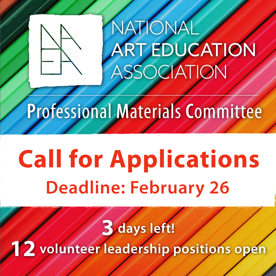 NAEA seeks applications for 12 volunteer leadership positions on the Professional Materials Committee (PMC). The deadline for applications is fast approaching, please submit by February 26, 2024. ow.ly/ZnAb50QHaSY