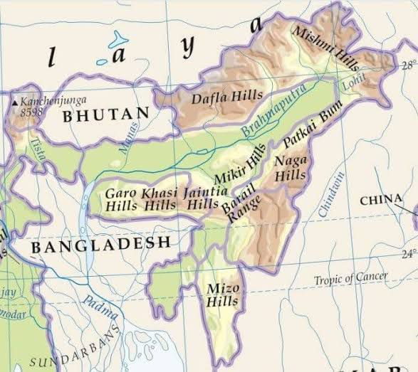 📍 NAGA HILLS 

🖍️ Part of the Purvanchal, located between the Patkai Bum and the Manipur Hills in Nagaland 

🖍️ Highest peak- Saramati (3826m) 

🖍️ Forms boundary between India and Myanmar

#UPSCPrelims2024
#UPSC #maps