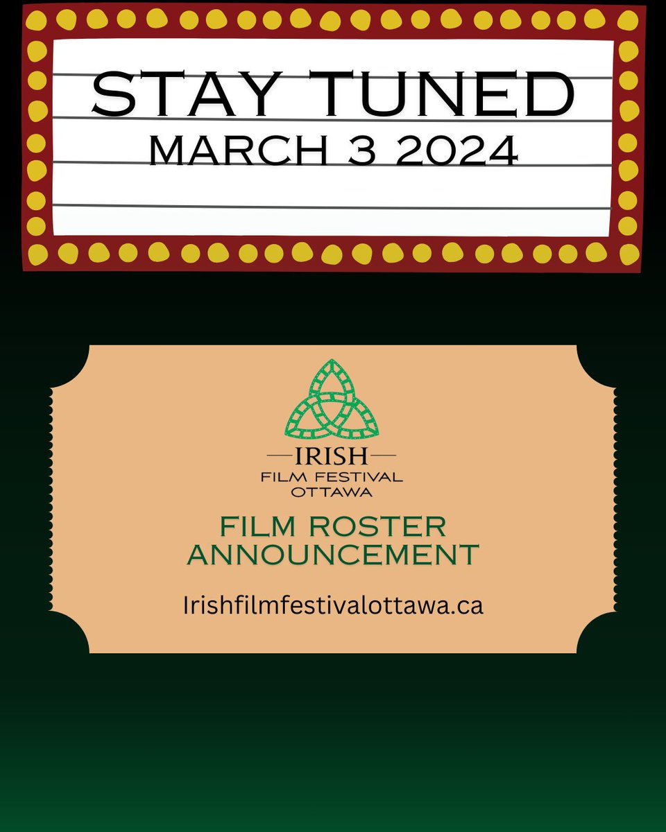 Our official 2024 film roster is being announced March 3, 2024! You can find it on our socials, as well as our website irishfilmfestivalottawa.ca

We're so excited to share with you the films we'vef carefully selected. More updates to come. Stay tuned!
#irishfilmfestivalottawa