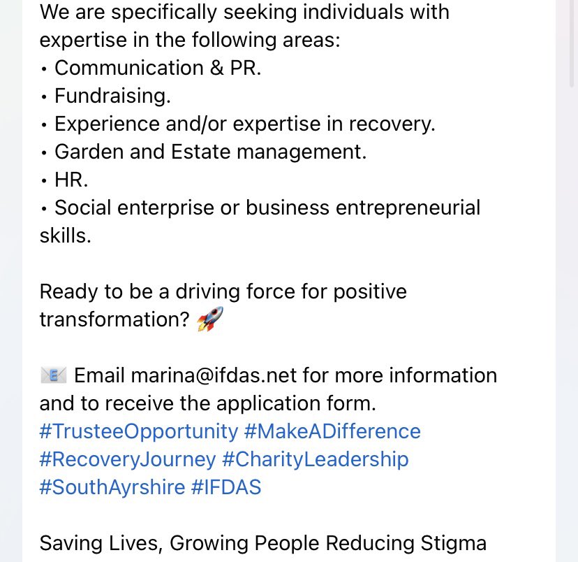 🌟 Join us as a Trustee! 🌟
 
Are you passionate about making a positive impact? Seize the opportunity to play an important role in shaping the future of a vibrant and innovative charity in South Ayrshire! We are dedicated to aiding individuals in their journey towards recovery