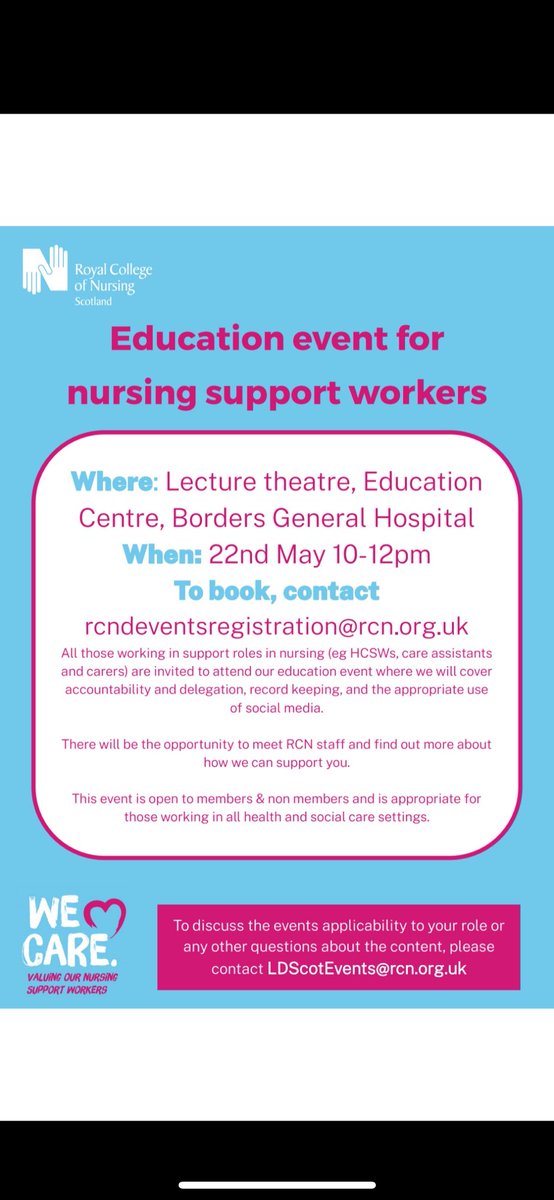Gayle Burton (@gaylebu29223694) on Twitter photo 🔊🔊 HCSW <a href="/NHSBorders/">NHS Borders</a> come and join the <a href="/RCNLandB/">RCN Lothian and Borders Branch</a> for an education event!! You won’t be disappointed!! Apply today at the email address provided! <a href="/NHSBordersCPP/">Education Team</a> <a href="/Mor1Reilly/">Michelle O’Reilly 👩🏻⚕️🩺</a> <a href="/LouiseM17513002/">Louise McIntosh</a> <a href="/heather75065805/">heather hawkins</a> 🔊🔊 HCSW <a href="/NHSBorders/">NHS Borders</a> come and join the <a href="/RCNLandB/">RCN Lothian and Borders Branch</a> for an education event!! You won’t be disappointed!! Apply today at the email address provided! <a href="/NHSBordersCPP/">Education Team</a> <a href="/Mor1Reilly/">Michelle O’Reilly 👩🏻⚕️🩺</a> <a href="/LouiseM17513002/">Louise McIntosh</a> <a href="/heather75065805/">heather hawkins</a>