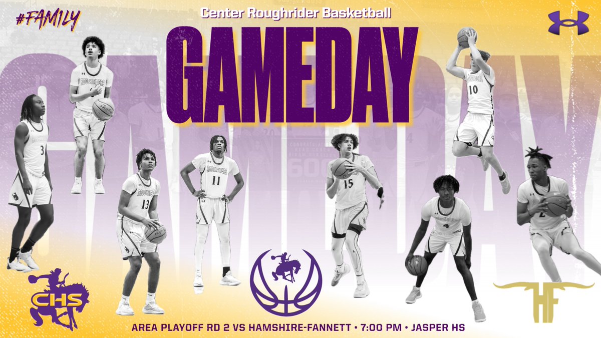 center_hs_bball's tweet photo. Its GAMEDAY!!! Come out and support your Riders as the take on the Hamshire-Fannett Longhorns in the Area Round of the State Playoffs! Tip-off will be at 7:00 pm in Jasper HS. https://t.co/BAYavF2beF