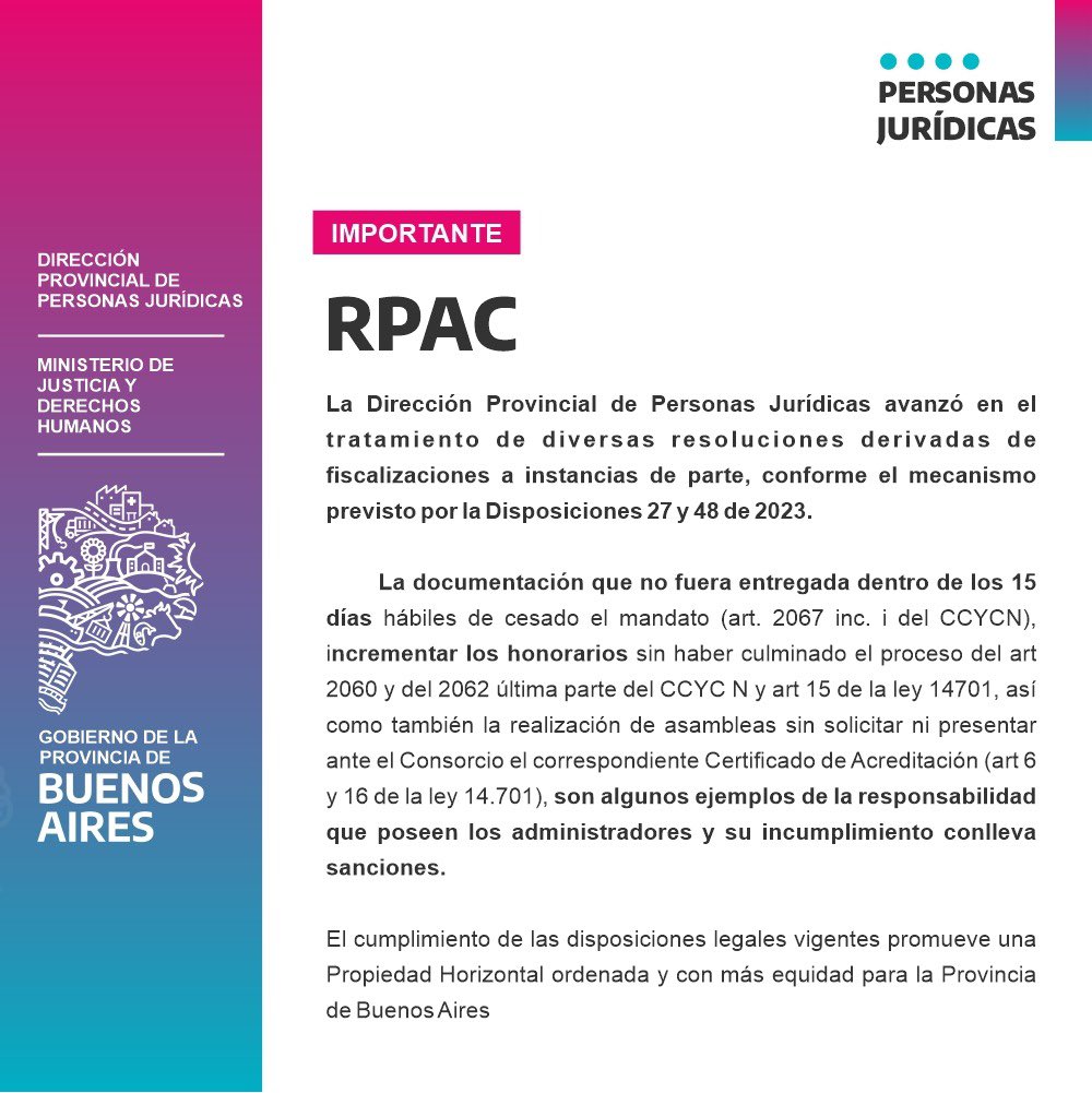 DPPJ_BsAs's tweet image. Importante : RPAC 
#consorcios #personasjurídicas #trámitesdigitales