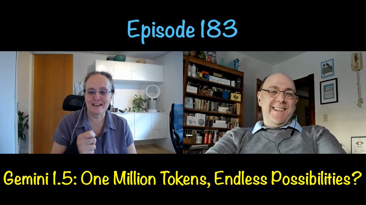 afirstenberg's tweet image. #TwoVoiceDevs - Episode 183
Gemini 1.5: One Million Tokens, Endless Possibilities? 🤯

Google&apos;s Gemini 1.5 is here, boasting a mind-blowing 1M token context window!🤯 Join Allen and @LindaLawtonDK as they dive into this experimental AI, exploring its capabilities &amp;amp; limitations