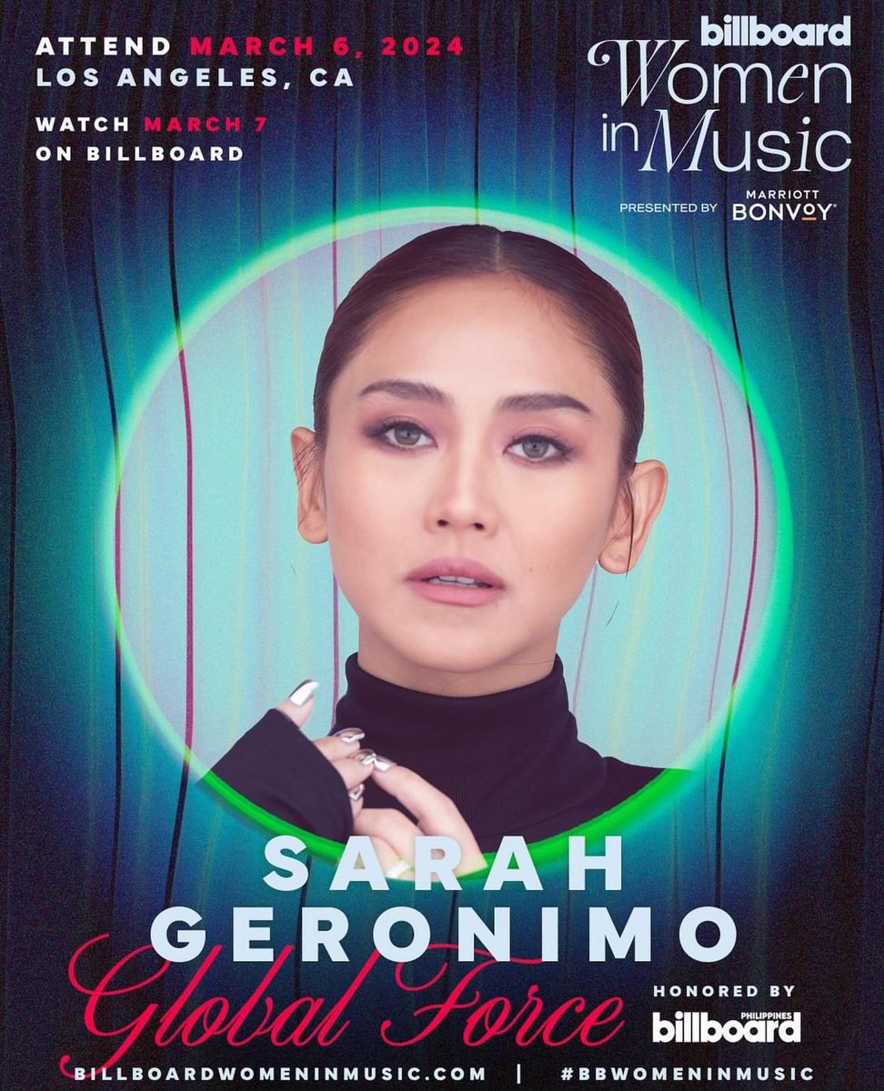 Sarah Geronimo will be awarded the 'Global Force Award' at this year's Women In Music Awards by Billboard.

She will be one of the first-ever recipients of the award and the first-ever born-and-raised Filipina to be honored at the globally recognized event.