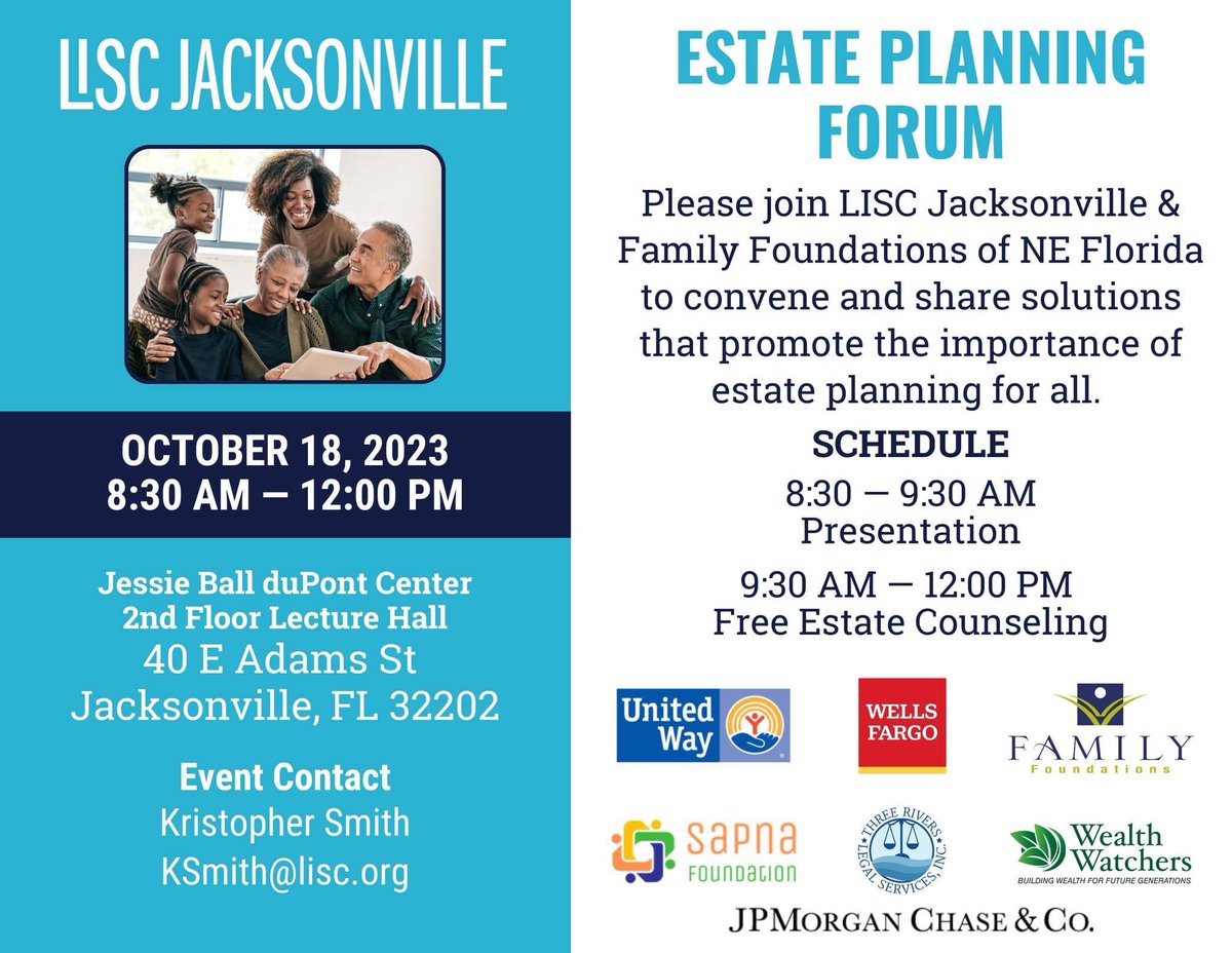 LISCJax's tweet image. This Monday, Feb 26, we are excited to host the Heirs&apos; Property Regional Forum at 11:00 am at the Orange Park Town Hall. We will be sharing solutions to promote heirs&apos; property interventions and estate planning! Scan the QR code on the flyer to RSVP.

#liscjax