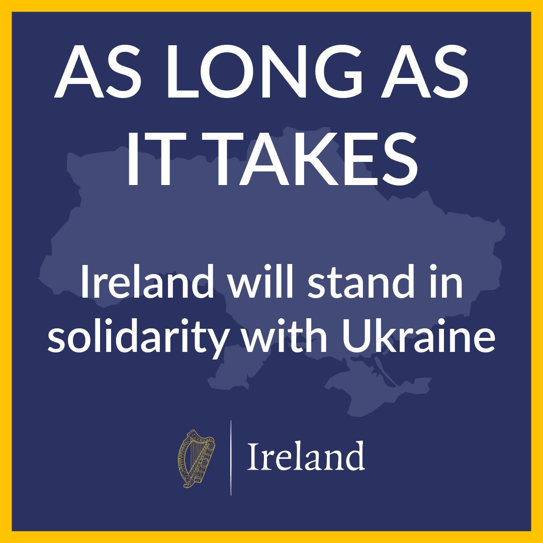 dfatirl's tweet photo. Ukraine continues to show resolve and determination in the face of Russia’s brutal invasion. 

As long as it takes, Ireland will #StandWithUkraine 

🇮🇪🤝🇺🇦 https://t.co/m2qkksC3FF