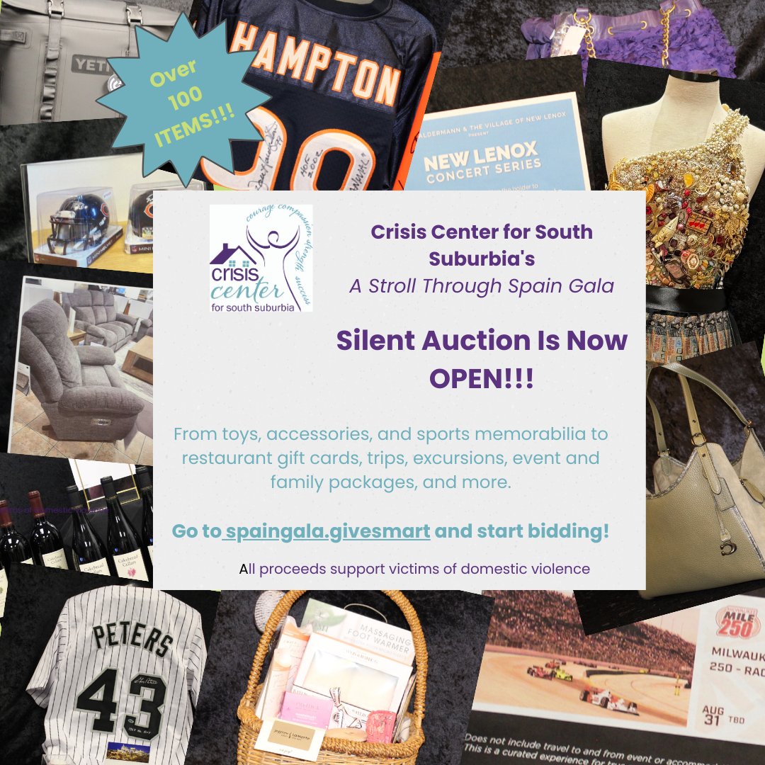 CrisisCtr's tweet photo. NOW OPEN!!! There are more than 100 items and packages to bid on to support the Crisis Center for South Suburbia. All proceeds support local victims of domestic violence.  Go to https://t.co/sxI0OOfvtc to bid.  #CCSSGala2024 #CCSSDonation2024 https://t.co/wg2demV5BK